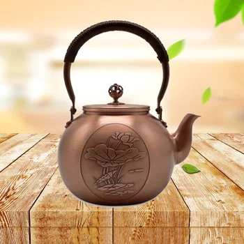 1600ML Antiik Puhas Vask Teekann Tervise Keeva Veega Poti Käsitööna Nikerdatud Pot Punane Vask Tee Komplekt