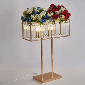 Pulm rekvisiidid ristkülikukujulise laua flower arrangement teenetemärgi kaunistused klaasist, kristallist ripats lill seista road etapp juhend