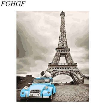 FGHGF Frameless Euroopa Torn DIY Värvimine Poolt Numbrid Komplektid Akrüül Lõuendil Maali Abstraktne õlimaal Eest